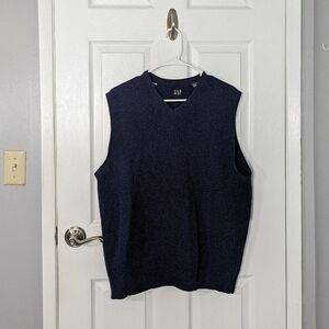 Vintage GAP 100% Lambswool Preppy Knit Men's Navy‎ Blue Sweater Vest Size L
